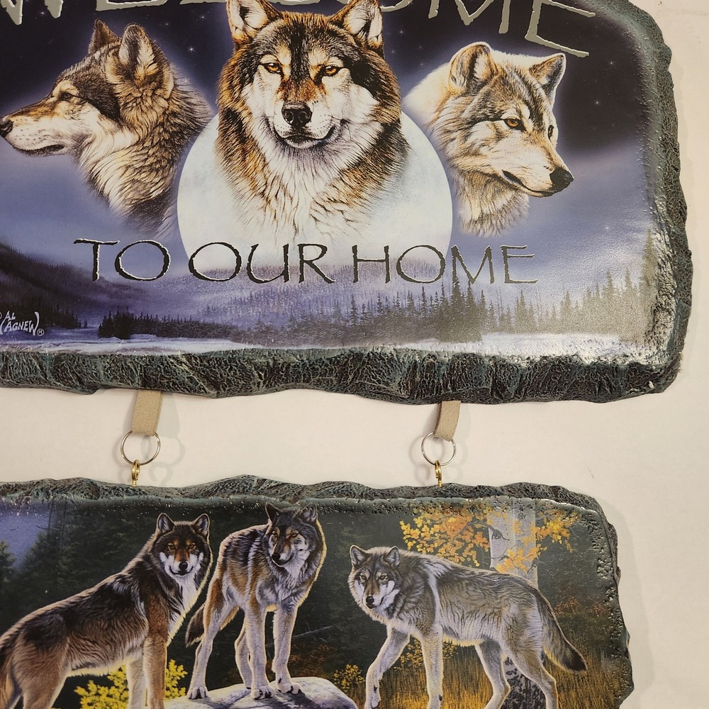 Bradford Exchange Al Agnew Wolf Welcome Sign Autumn Sentinels of the Seasons